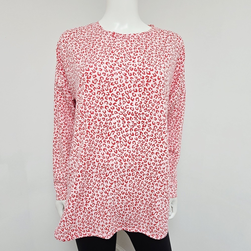 Cabana by Crown & Ivy Sweatshirt Top Womens Size S Leopard Animal Print Pink Red